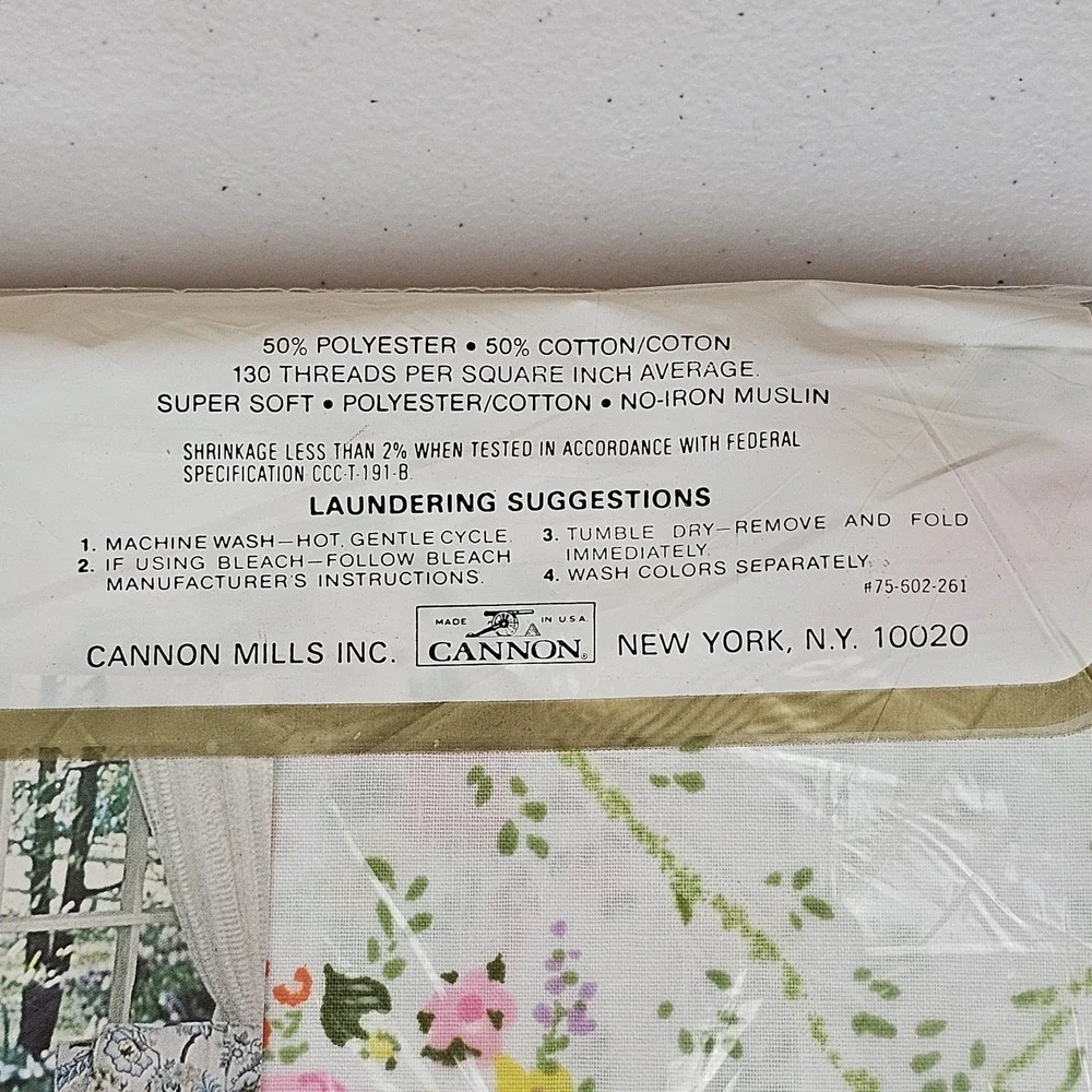 NOS Vtg Cannon Monticello Full Flat Sheet Plantation Bouquet 50/50 Muslin